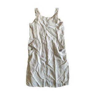 Wrap London Womens Sz 2 Beige Sleeveless 100% Linen Button-Accent Pinafore Dress